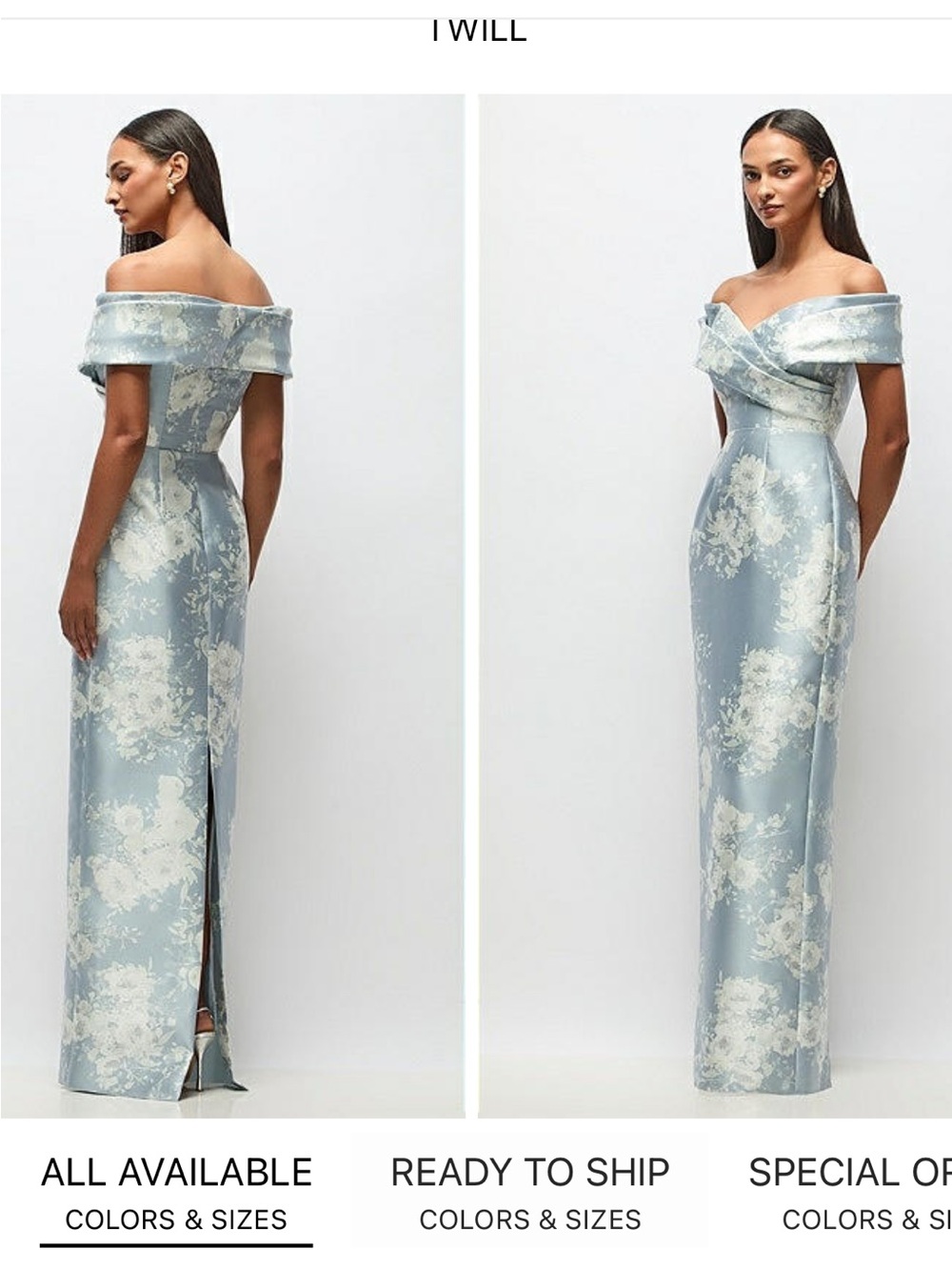 Alfred Sung/Dessy Constance Off-Shoulder Floral Jacquard Gown in Light Blue - Picture 2 of 11